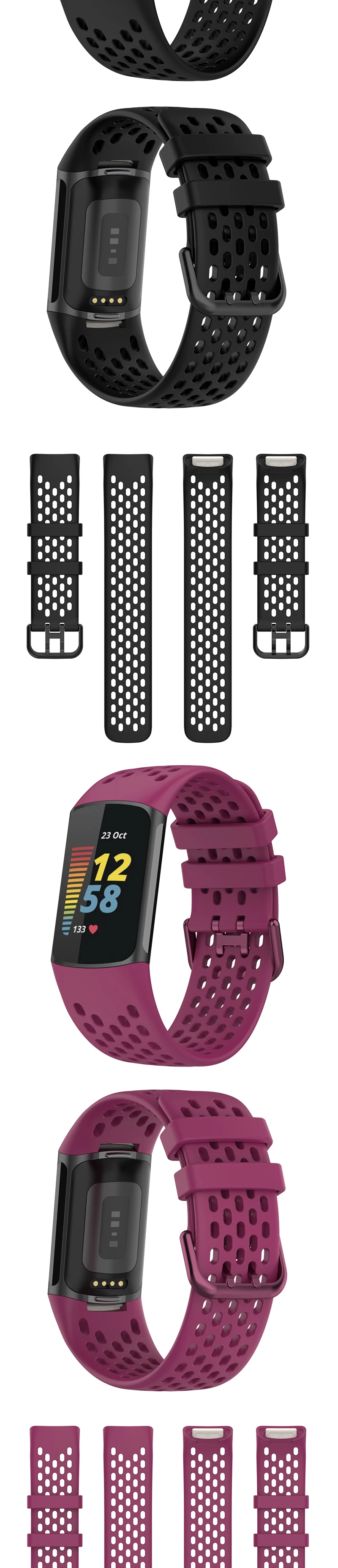 Breathable Rubber Strap For Fitbit Charge 5 Correa Sport Replacement Silicone Wristband For Fitbit Charge6 Watch Bracelet