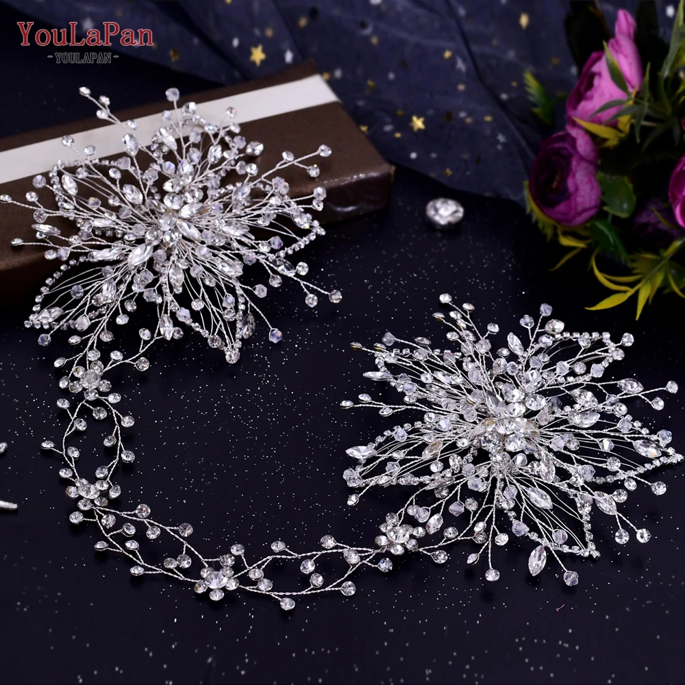 YouLaPan-Diadema de Tiara nupcial para mujer, diadema plateada hecha a mano, cadena para la cabeza, peine, accesorios de boda, HP401