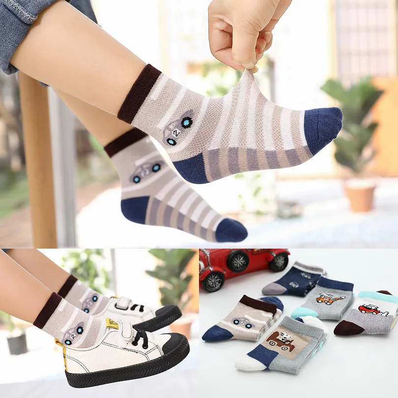 2024 New Spring Summer Children Socks Mesh breathable Car Style Cotton Boys Socks 3 -15 Year Kids Socks 5 Pairs/Lot