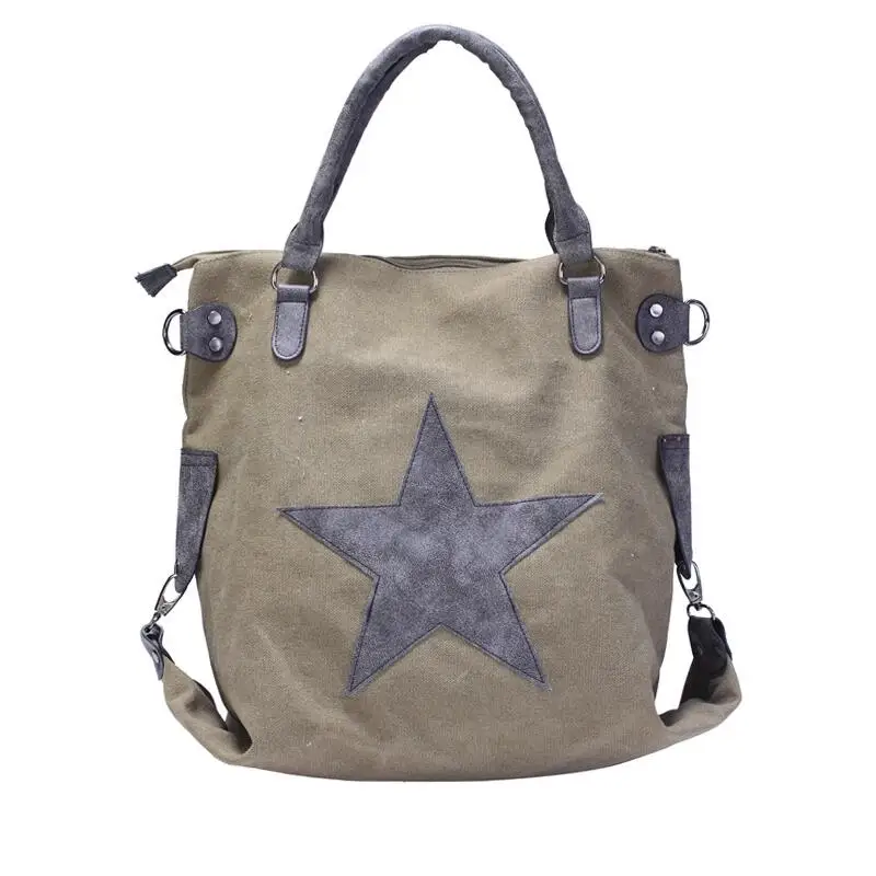 2023 High Quality Washed Canvas Shoulder Bags Multifunctional Shopping Bag Plus Size Tote Handbag Printed Star Bags
