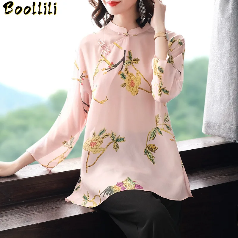 

Boollili Real Silk Shirts Womens Tops and Blouses Long Sleeve Blouse Spring Autumn Korean Fashion Clothing Women Blusas