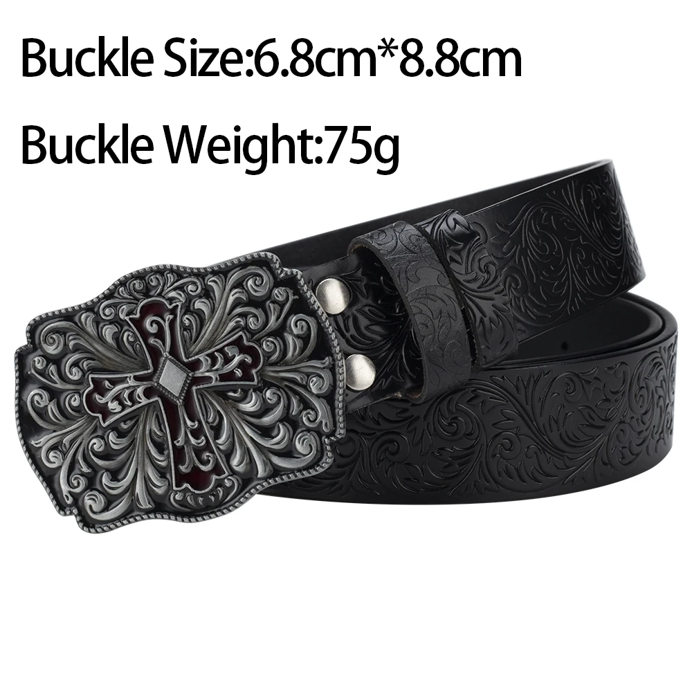 Cross Decorative Pattern Buckle Fashion Embossed Belt