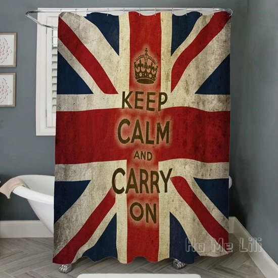 Vintage Keep Calm And Carry On Shower Curtain Waterproof Bathroom Decoration