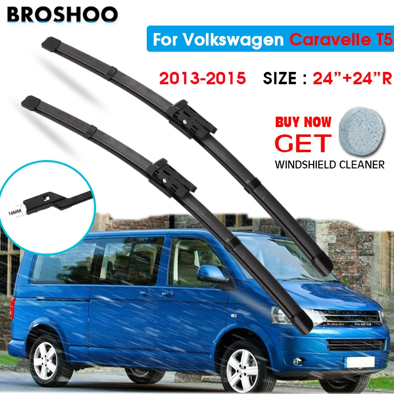 

Car Wiper Blade For Volkswagen Caravelle T5 24"+24"R 2013-2015 Windscreen Windshield Wipers Blades Window Wash Fit push button