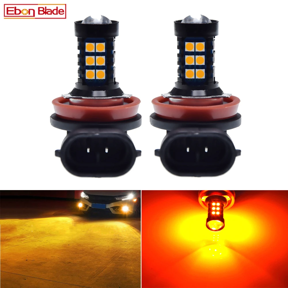 2Pcs Car Led H8 H11 H16JP 3030 30SMD Auto Fog Light Lamp Bulbs Projector Lens Running Driving Light Amber Orange Yellow 12V DC