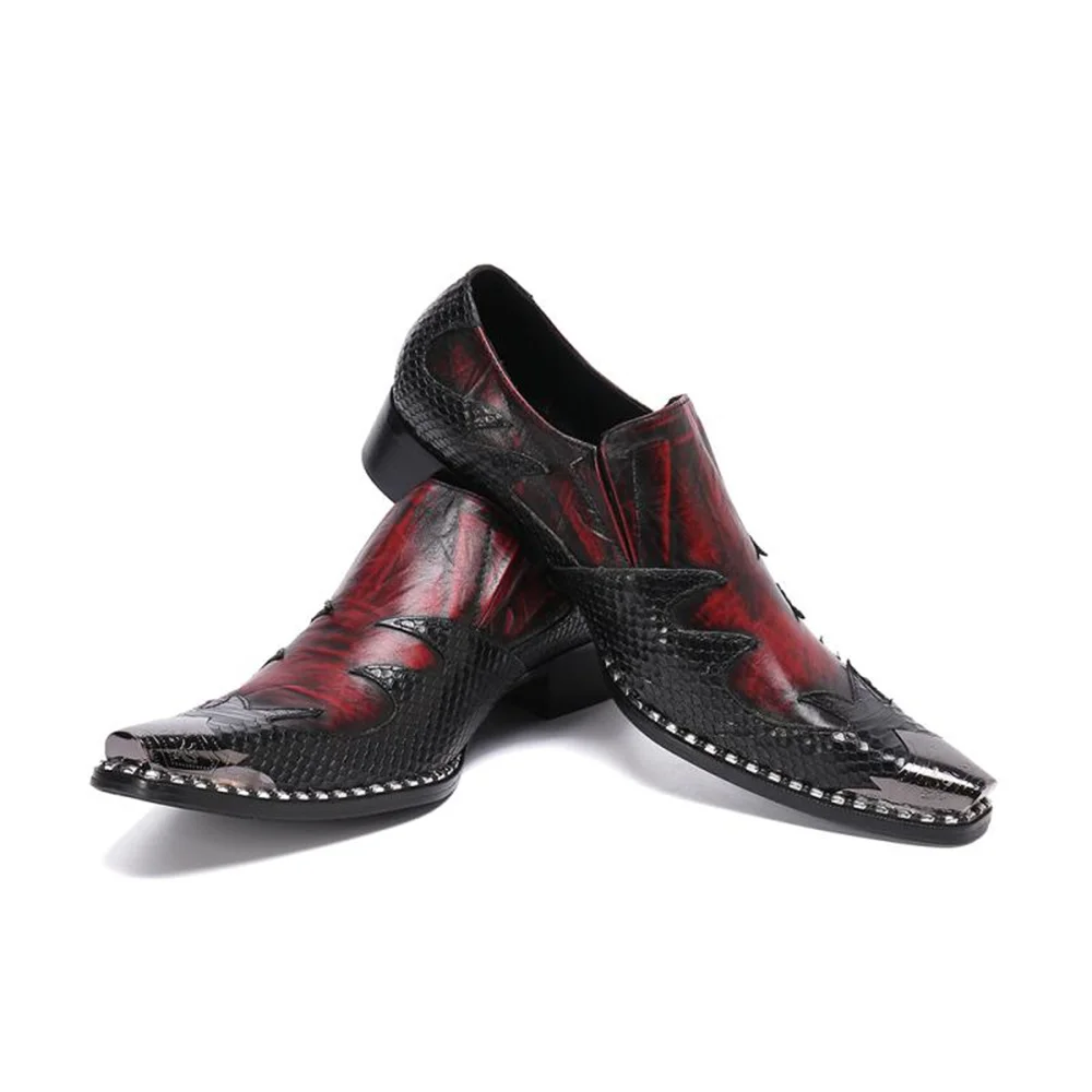 Zapatos Brogue de charol genuino para hombre, calzado de negocios, sin cordones, vestido rojo, punta estrecha, talla 38-46, boda