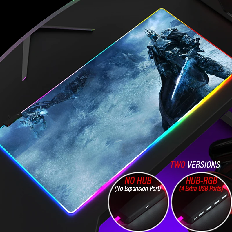 Lich King Mouse Pad RGB Azeroth HUB PC 4 Port USB Illuminate WOW Read-write Desk Mat Custom World of Warcraft Mousepad Playmat