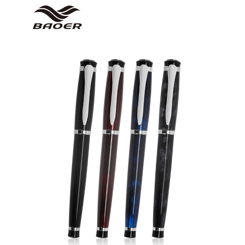 

Baoer Metal 508 Brand New Fountain Pen With Silver Clip Iridium Medium Nib Elegant Pattern Writing Set For Office Business