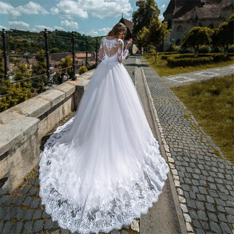 Sumnus mangas compridas apliques de renda a linha vestidos de casamento vestidos de noiva feitos sob encomenda do jardim vestidos de casamento formais 2021