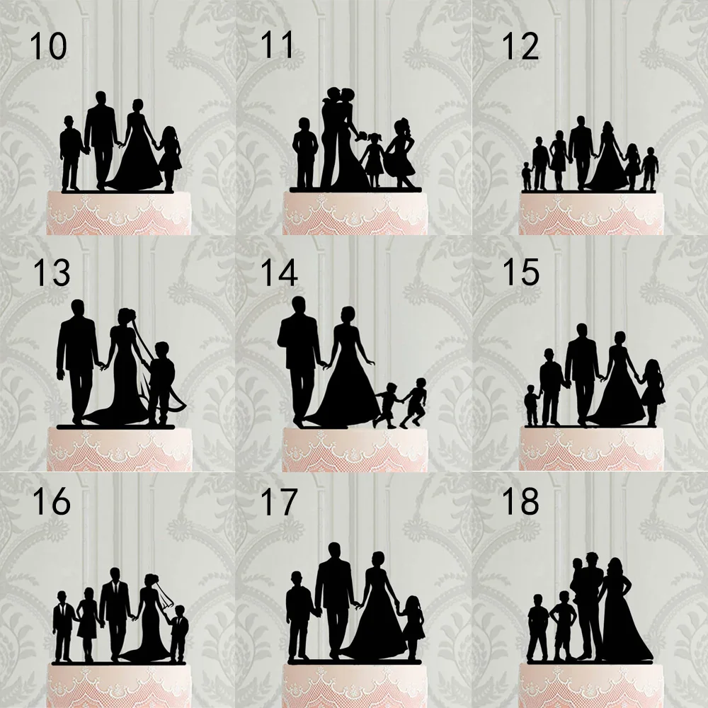 Custom Family Cake Topper,Personalized Silhouette Wedding Cake Topper,Bride Groom with children,Mr&Mrs Anniversary Party Decor