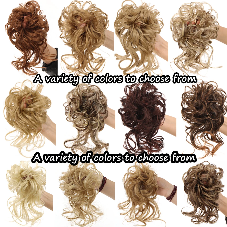 Synthetic Messy Curly Chignon with Rubber Band Hairpieces Elastic Rope Scrunchie False Hair Pieces Messy Bun Ponytails Extens