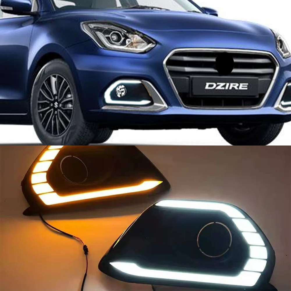 Car Flashing 1 Pair For Suzuki Dzire 2020 2021 2022 Yellow Turn Signal Relay Car DRL Lamp 12V LED Daytime Running Light Daylight