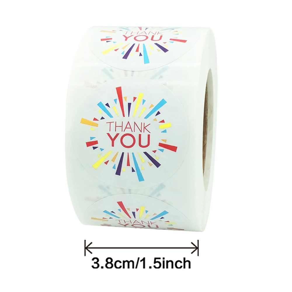 500Pcs/roll 3.8CM Colorful Thank You Round Sticker for Envelope Sealing Party Gift Card Business Packaging Decoration Label