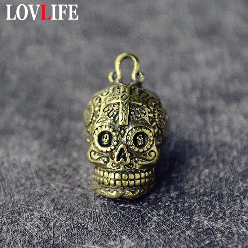 Halloween Skull Head Pendants Accessories Punk Man Vintage Brass Horror Face Keychain Charms Jewelry Car Key Rings Hanging Gifts