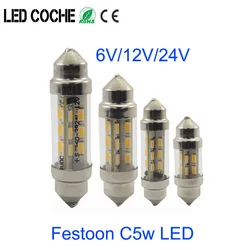 C10W C5W LED Festoon 31mm 36mm 39mm 42mm 6V12V 24V White Bulbs for Cars License Plate Interior Reading Boat Light 5pcs