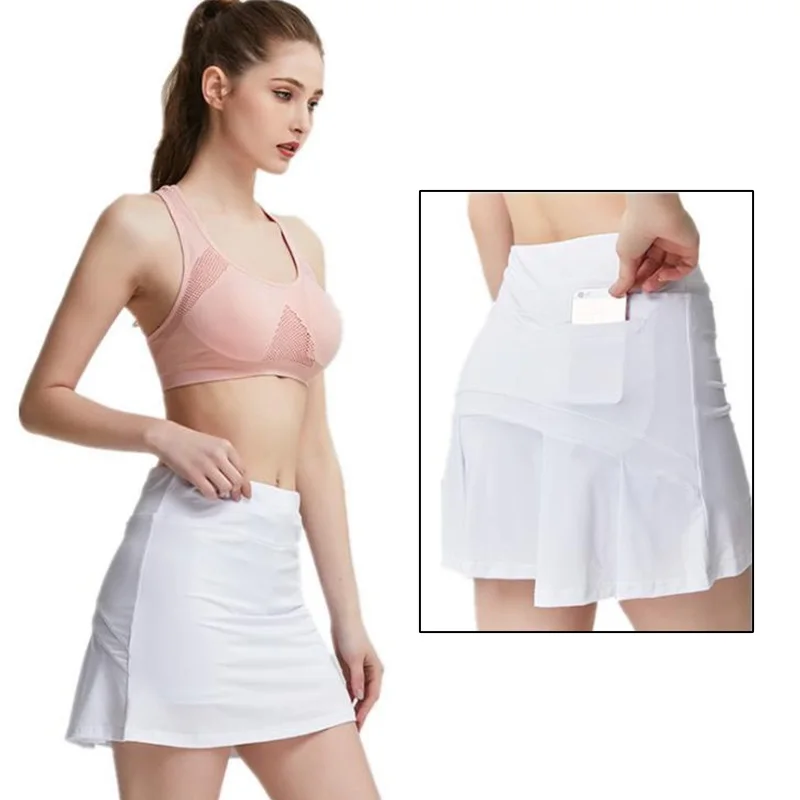 S-XXXL Women Tennis Skirts Badminton Golf Pleated Skirt High Waist Fitness Shorts with Phone Pocket Girl Athletic Sport Skorts