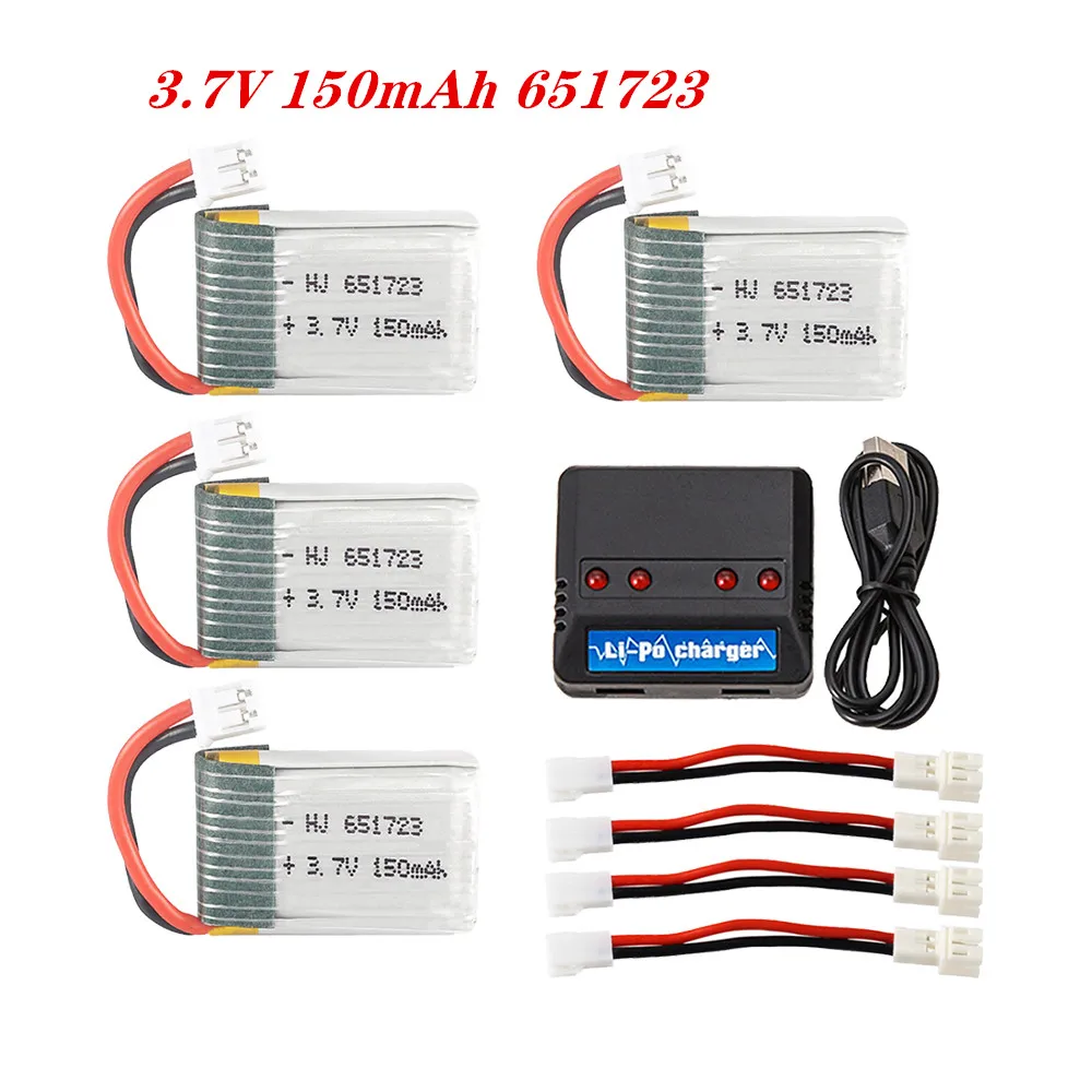 3.7V 150mAh Lipo Battery With Charger For H20 Syma S8 M67 U839 RC Quadcopter Parts 1.25mm plug and USB charger Battery Set