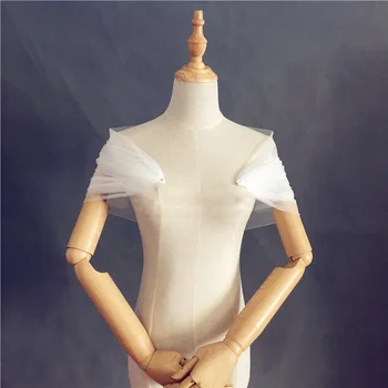 Kapalı omuz askıları çıkarılabilir gelin Shrug tül beyaz fildişi düğün Bolero şal zarif gelin aksesuarları