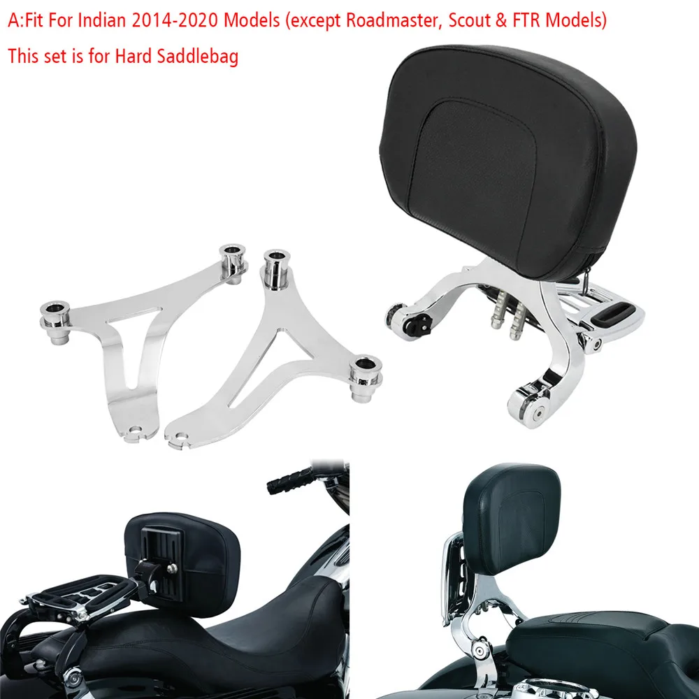 Motorcycle Multi Purpose Adjustable Driver Rider Passenger Backrest Seat Chrome Sissy bar & Black Seat For Indian Scout 2014-20