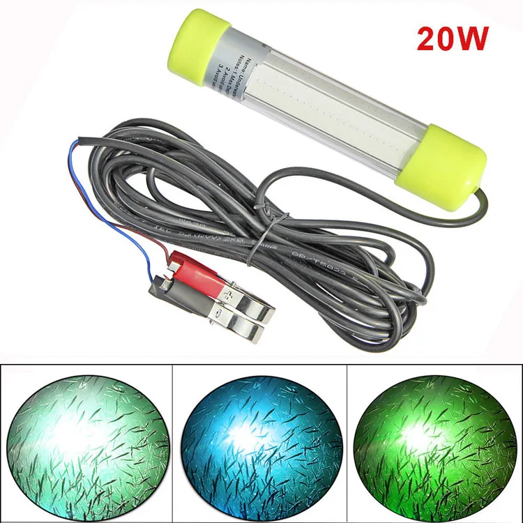 

6M Cable COB 12V Blue Green White 8W 20W LED Spoon Minnow Fishing Lure Fly Fishing Bait Lights