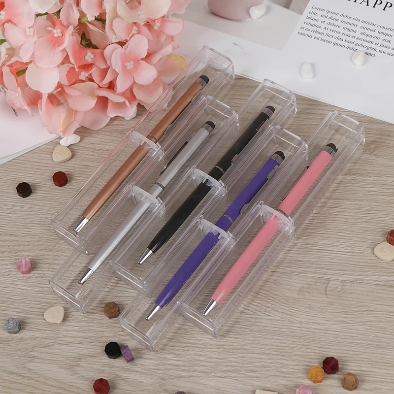 1pc Pen Boxes Plastic Transparent Case Pen Holder Gift Crystal Pen Packaging Boxes Stationery School Office Gifts