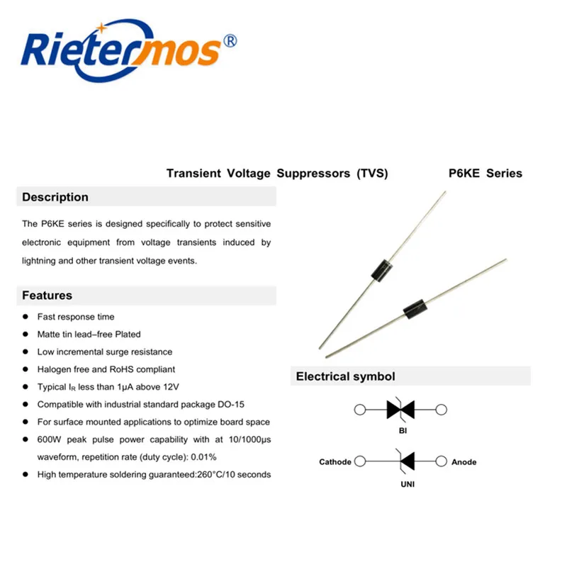 100PCS DO-15 P6KE400A P6KE400CA P6KE43A P6KE43CA P6KE440A P6KE440CA DO-204AC คุณภาพสูง