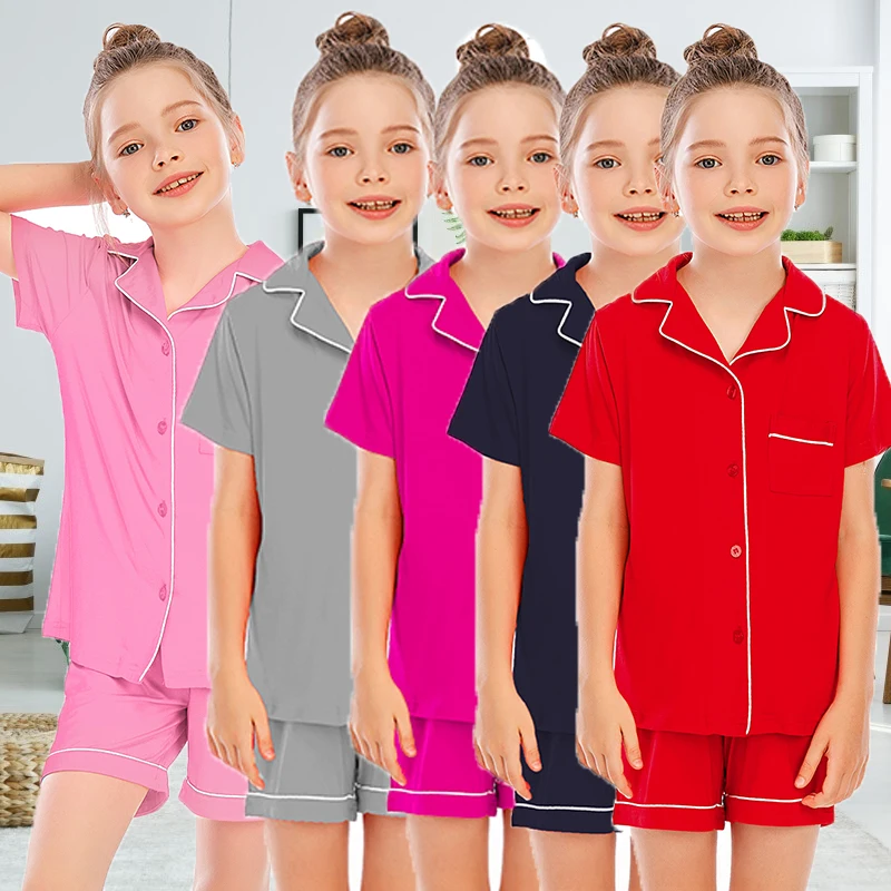 Aamikast Pabumbubu Girls Boys Pajama Sets Short Sleeve Soft Sleep Wear with Button Home Night