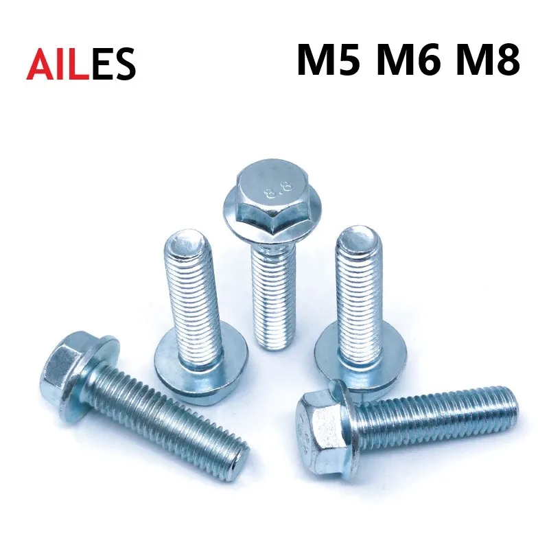 M5 M6 M8 External Hexagon Flange Bolts 8.8 Grade White Zinc Plated Hexagonal Flange Screws with Belt Pad  8 10 20 30 70 130mm