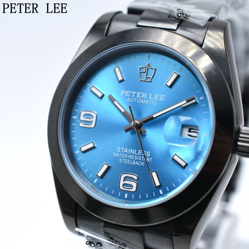 

Mens Top Brand PETER LEE 40mm Automatic Mechanical Watches Fashion Casual Watch Auto Date Stainless Steel Wristwatch