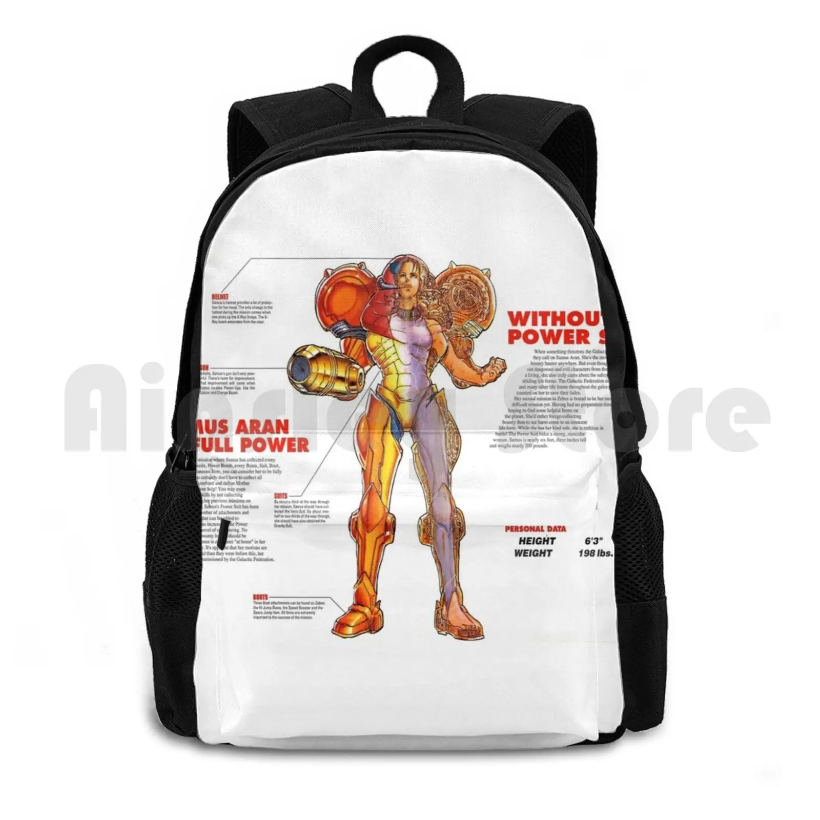 

Cross-Samus Outdoor Hiking Backpack Waterproof Camping Travel Super Metroid Metroid Samus Aran Samus Ridley Snes Video