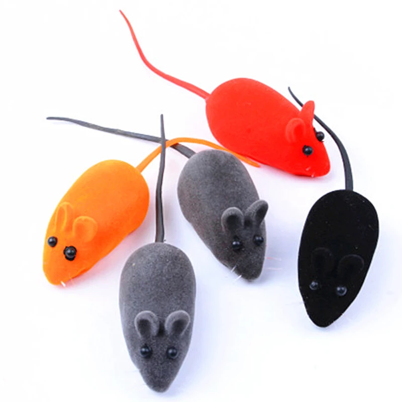 Funny Clockwork Spring Plush Mouse Toy Rubber Cat Toy Sound Flocking Rat Shape Toys Realistic Dog Cat Supplies Random Color Toys