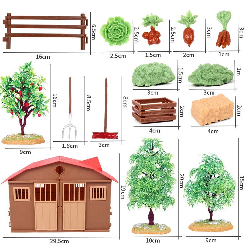 Oenux Home Decoration Accessory Tree Farm House Model Layout Garden Landscape Scenery Miniature Farm Animals Action Figures Toys