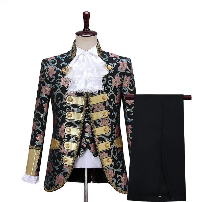 Victorian King Prince Fato de Cosplay Masculino, Medieval, Deluxe, Fato de palco, Colete, Jaqueta, Casaco, Blazer, Calças, Roupa, Calças, Top,