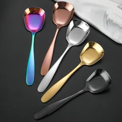 Stainless Steel Square Head Soup Spoon Teaspoons Home Tablespoons Ice Cream Shovel Table Service Kitchen Utensils