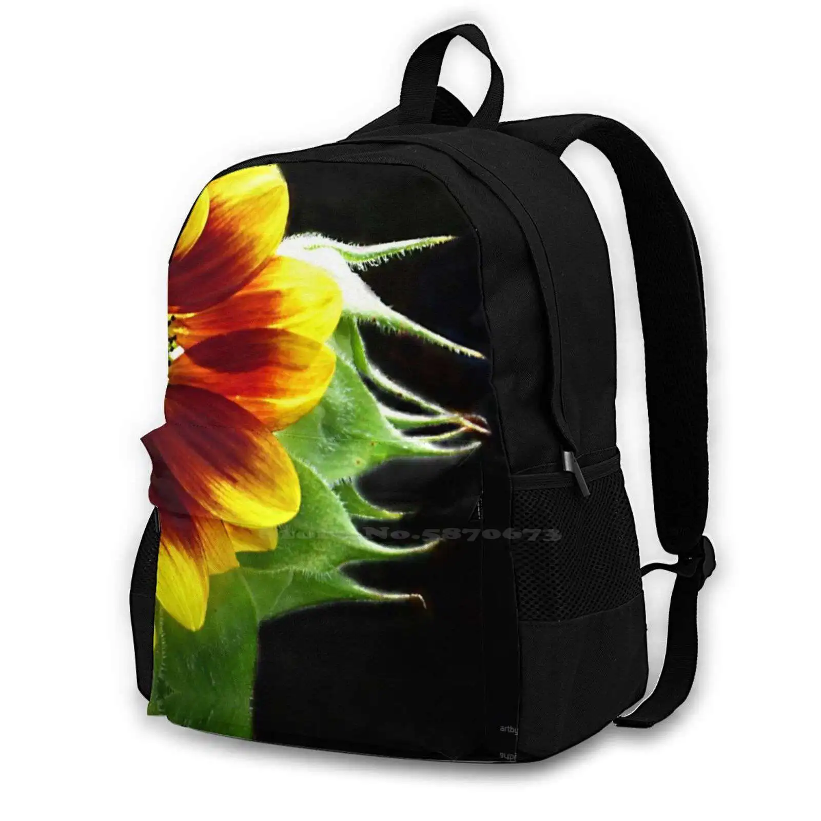 Sunflower Profile. Large Capacity School Backpack Laptop Bags Sunflower Profile Artbytrudee Flowers Floral Art Vibrant