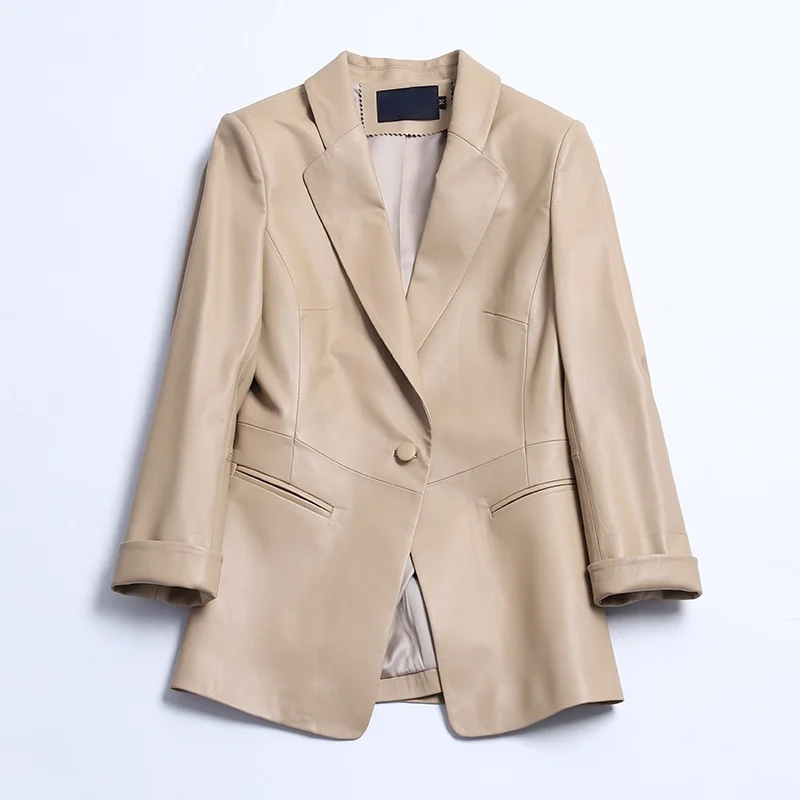 Ayu-abrigo de piel de oveja auténtica para mujer, chaqueta de piel auténtica, abrigos cortos ajustados de piel para primavera y otoño, 100%