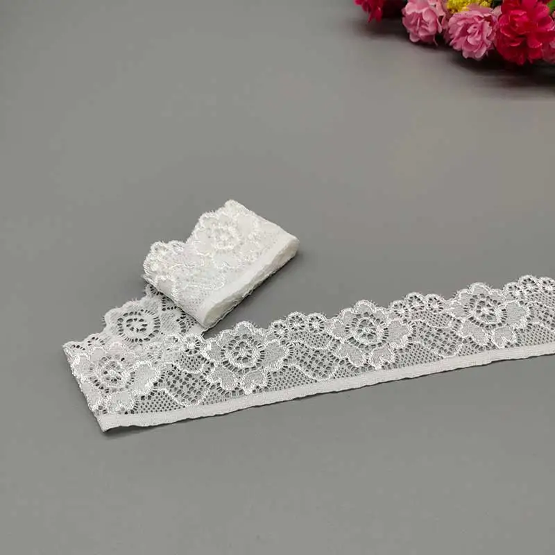 New 2Yard Elastic Lace Fabric Ribbon 3.4CM Wide Lace Trim Ribbon Diy Craft Fabric African Fabrics Stretch underwearAccessories