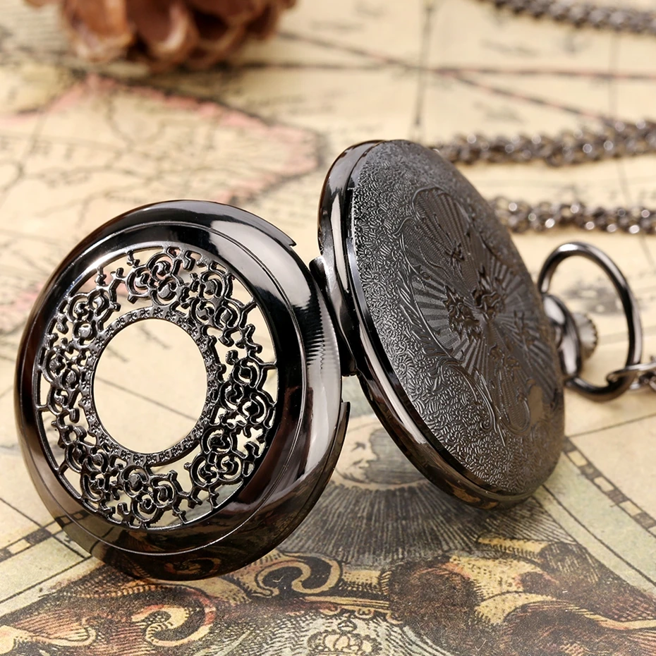 Exquise Starry Blue Dial Pendant Bronze Hollow Case Quartz Pocket Watch Roman Numerals Retro Watches Souvenir Gift for Men Women