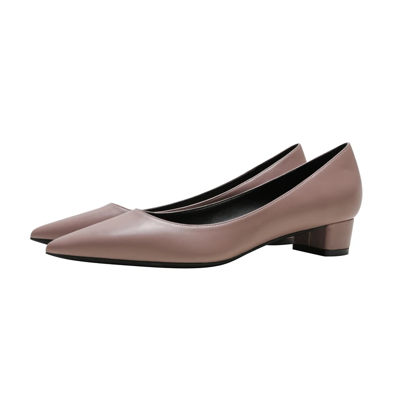 KATELVADI Shoes Woman Split Leather Pumps Thick High Low Heels 3CM Pointed Toe HZL004