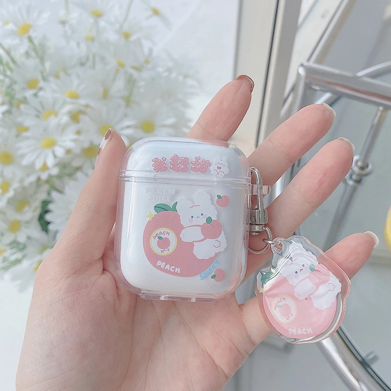 Cute Rabbit Case for Airpods 2 1 pro Cover Cartoon Earphone Case Transparent Capa for Airpod Headphones Case with Ornament