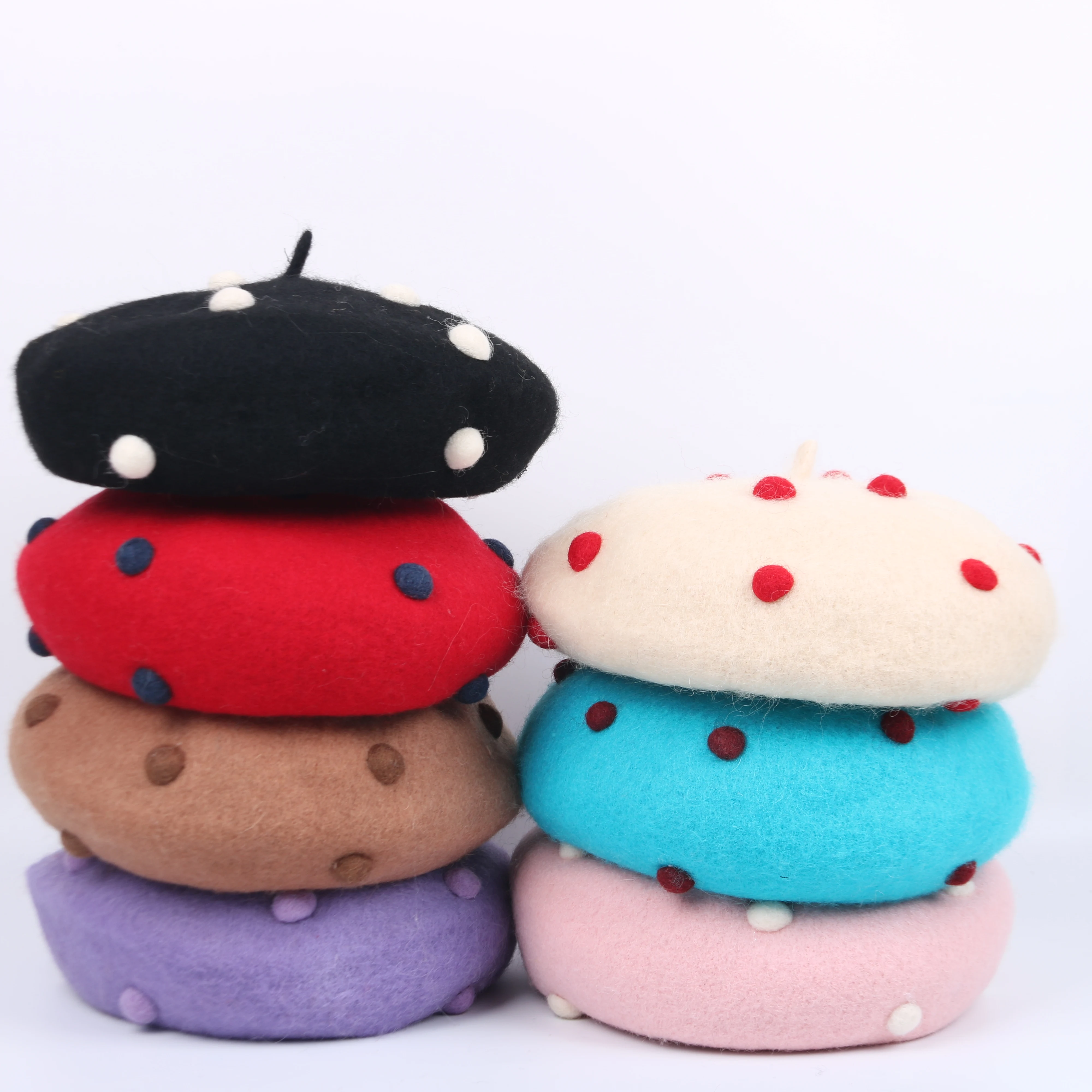 2021 Parent-child Japanese Girl Kawaii Polka Dot Beret Winter Wool Warm Painter Hat Handmade Woolen Hat Zachte Baret
