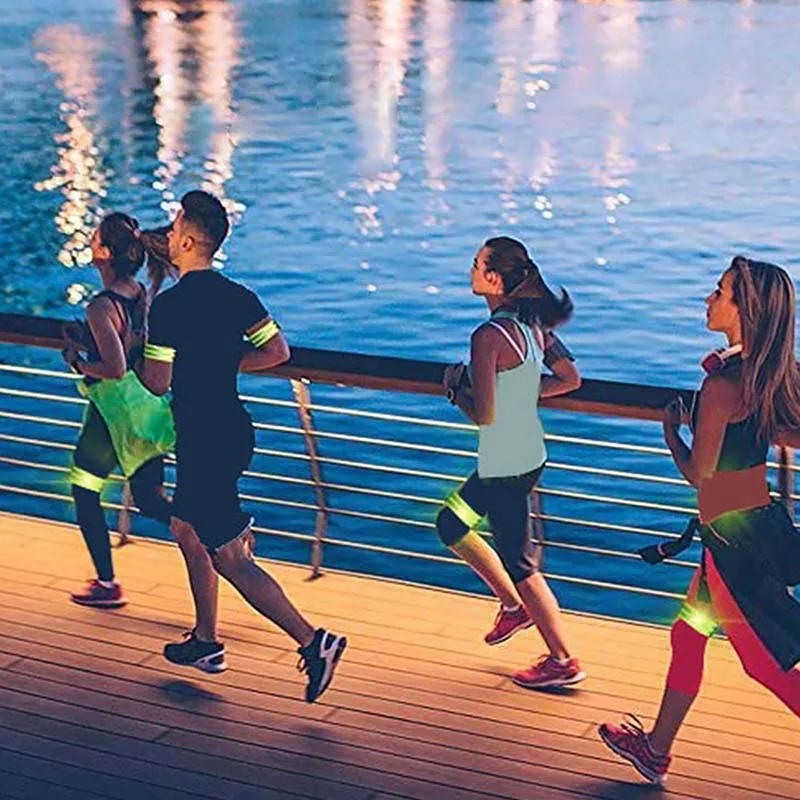 Muñequera reflectante de seguridad ajustable para el brazo, correa elástica para el tobillo, deportes, correr de noche