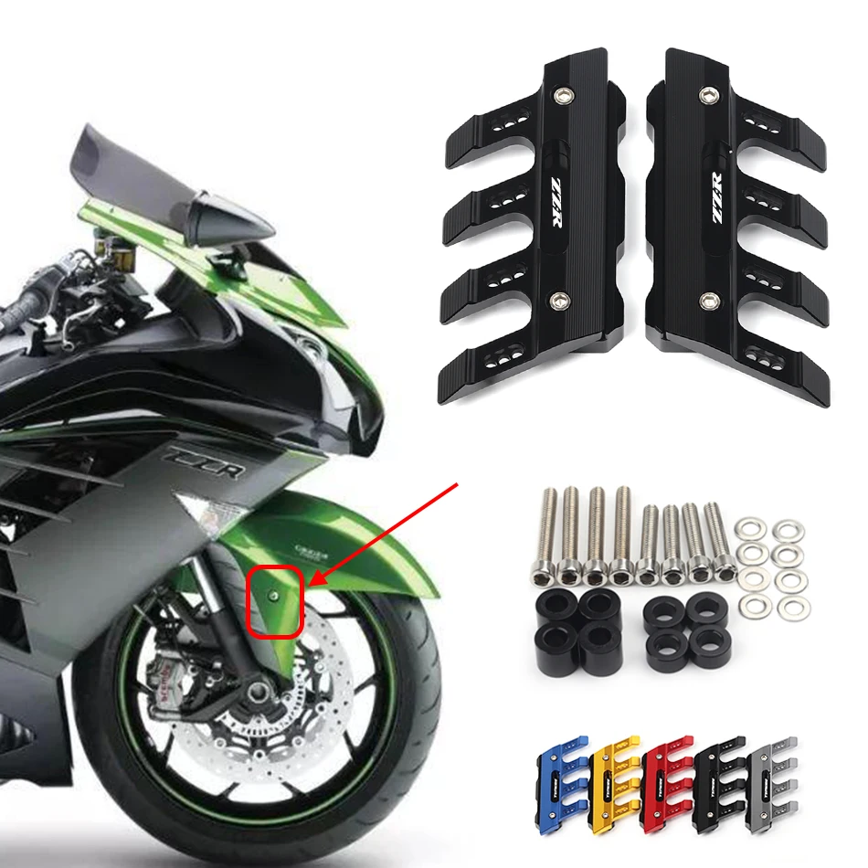 With Logo For KAWASAKI ZZ-R1400 ZZR 1400 Motorcycle CNC Accessories Mudguard Side Protection Block Front Fender Anti-Fall Slider