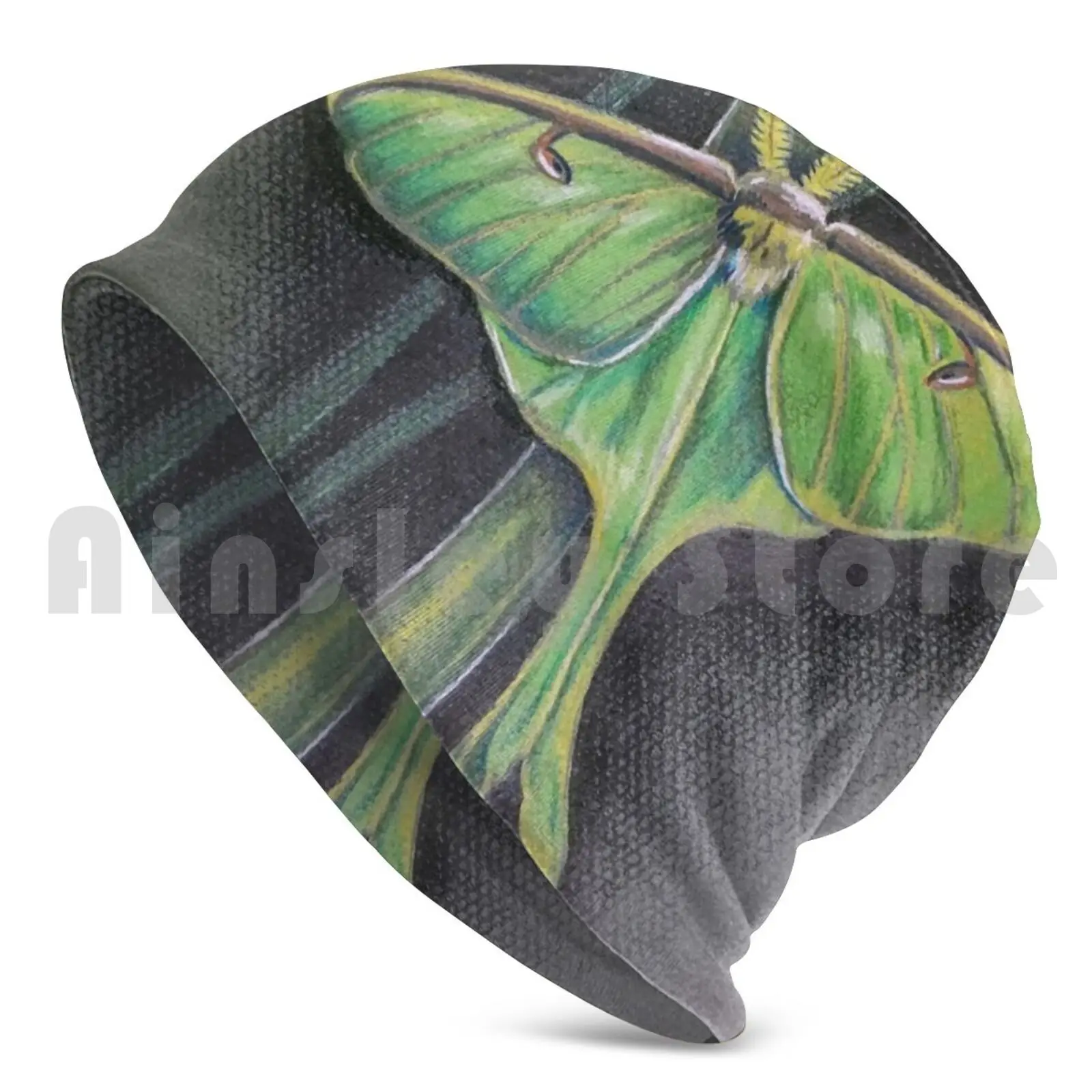 Luna Moth Beanies Knit Hat 979 Beanies Print Luna Moth Moth Moon Luna Night Green Grey Gray Black Butterflies Moths