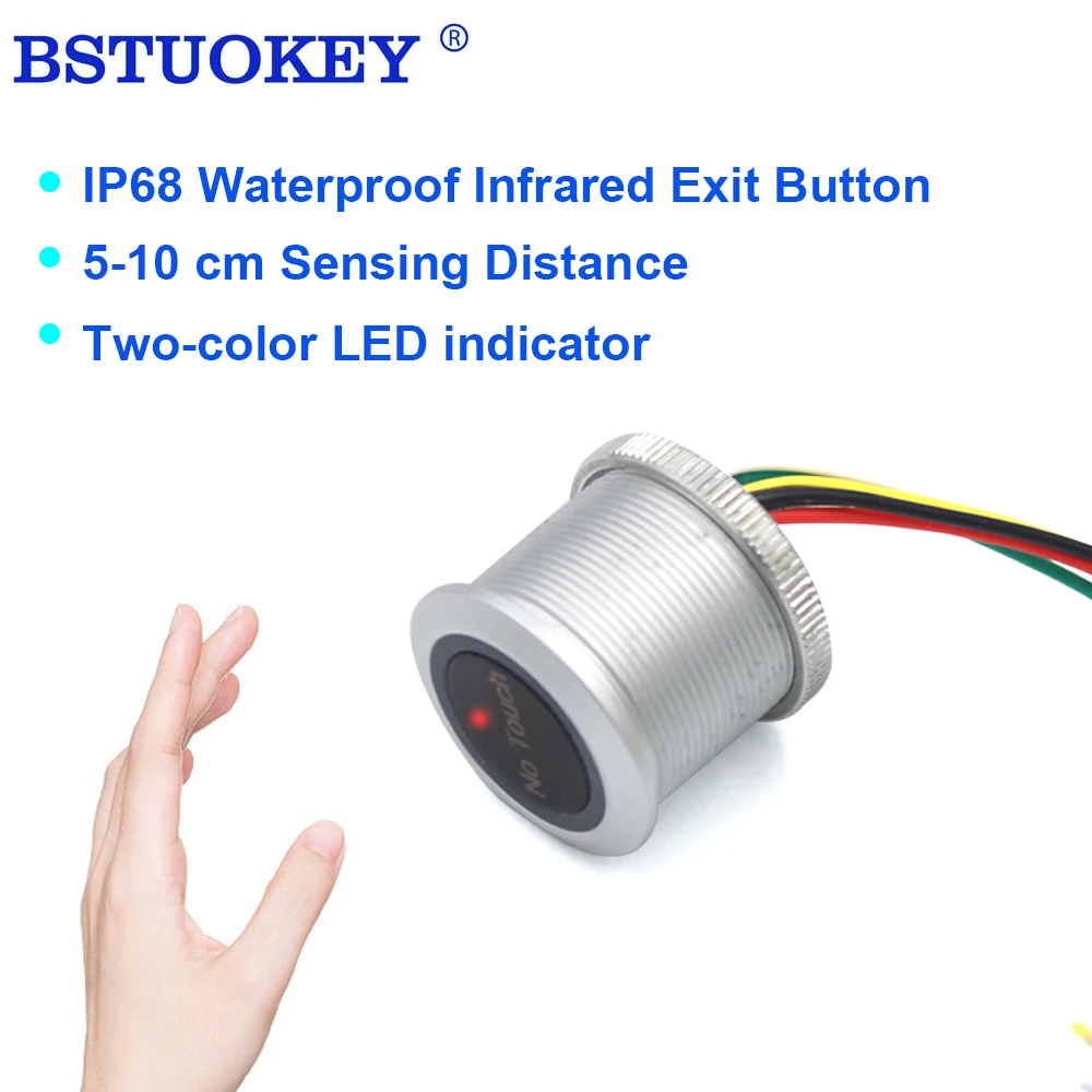 

Waterproof No Touch Sensor Exit Switch Induction Type Release Exit Button Switch DC12V/24V for access control System With LED