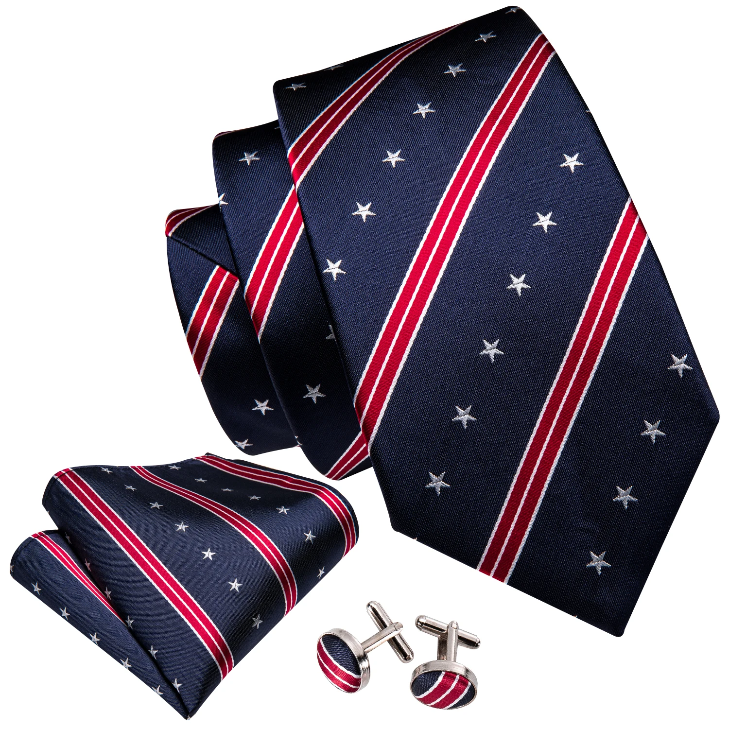 Men Silk Suspenders Set 6 Clip-on Braces Elastic Y-Shape Adjustable Red Black Suspenders Necktie Cufflinks Hanky Set Barry.Wang