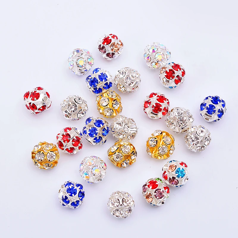 20p 6/8/10/12/14mm Round Metal beads Pave Crystal Rhinestone Disco Ball Spacer Beads For diy jewelry making Accessories supplier