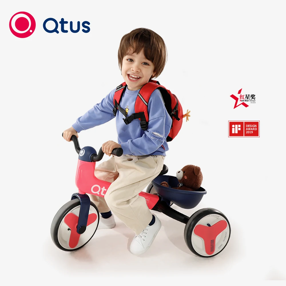 Qtus QR3 4-In-1 Balance Bike, Verwandeln Dreirad, Premium EVA Räder, HEPE/PP/Aluminium Legierung Rahmen, Von 2 zu 5 Jahre, Rot Blau