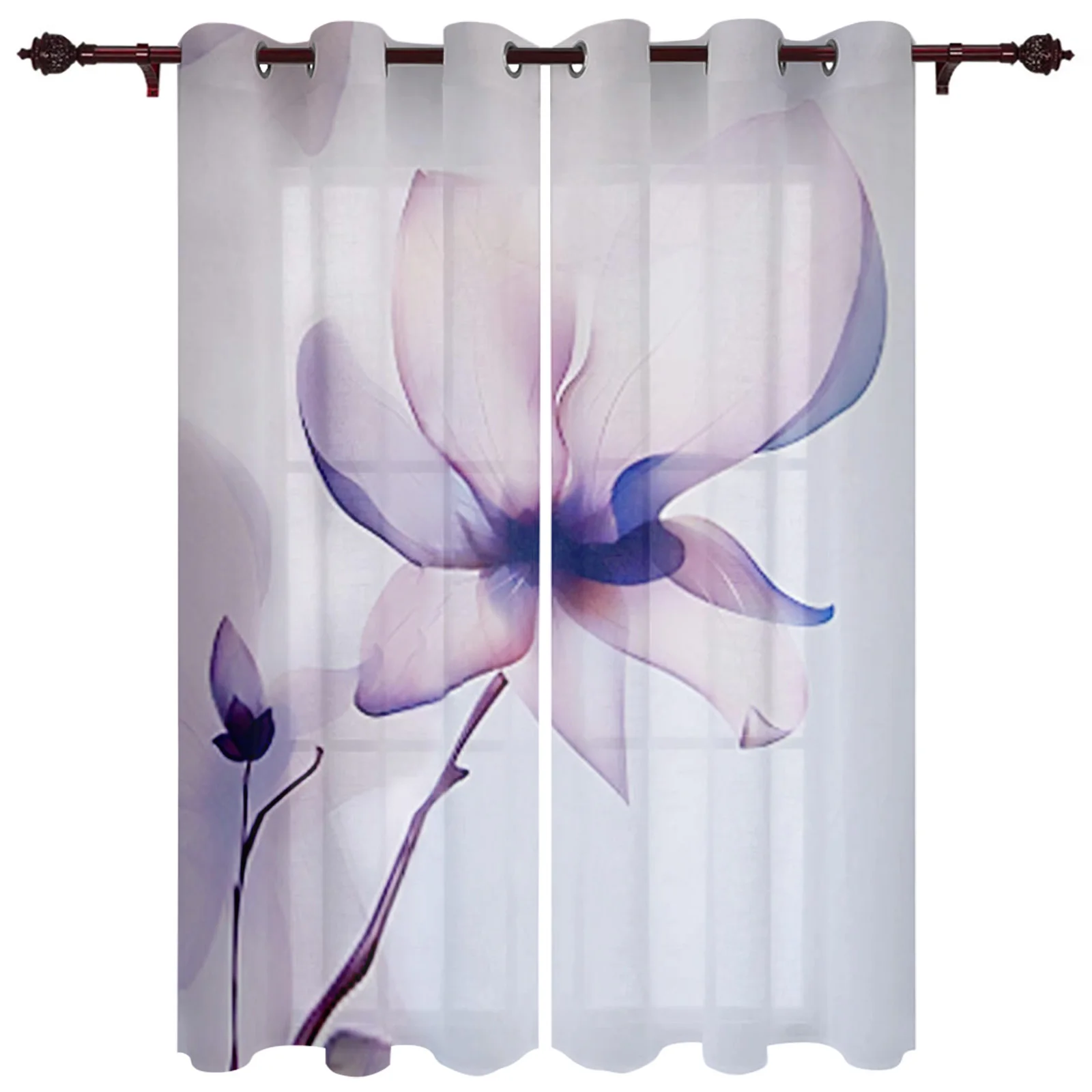 Flowers Purple Illustration Outdoor Curtain For Garden Patio Curtains Bedroom Living Room Kitchen Bathroom Pergola Curtain