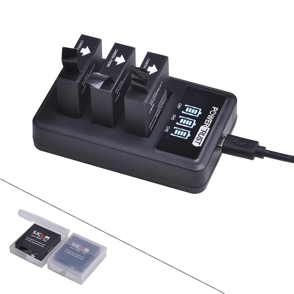 Original SJCAM SJ7 Rechargeable Li-ion Battery 1000mAh and 3-Slots Smart charger for SJCAM SJ7 Action Camera